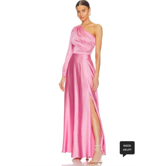 AMUR Elsabet One Shoulder Gown Calla Lily Pink Satin One Shoulder - Picture 6 of 7